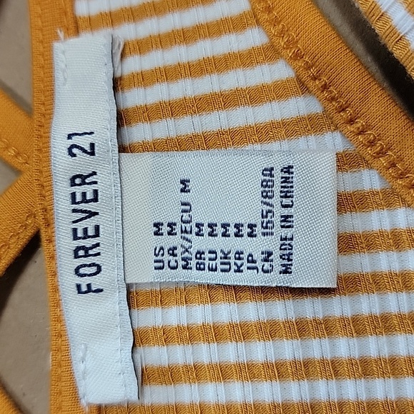 Forever 21 Golden Yellow & White Striped Criss Cross Ladder Back Cropped Tank - Picture 9 of 12